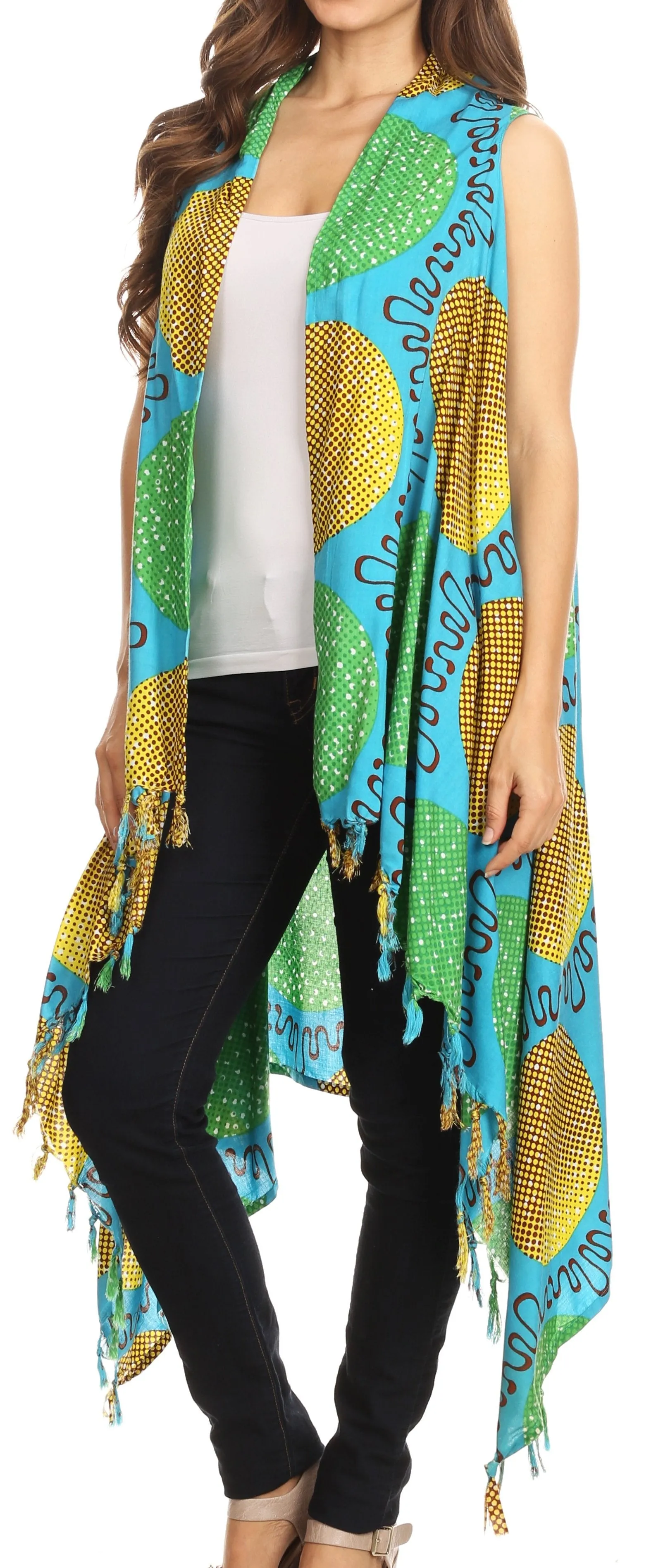 Sakkas Hatice Light Colorful Poncho Wrap Cardigan Top with African Ankara Print