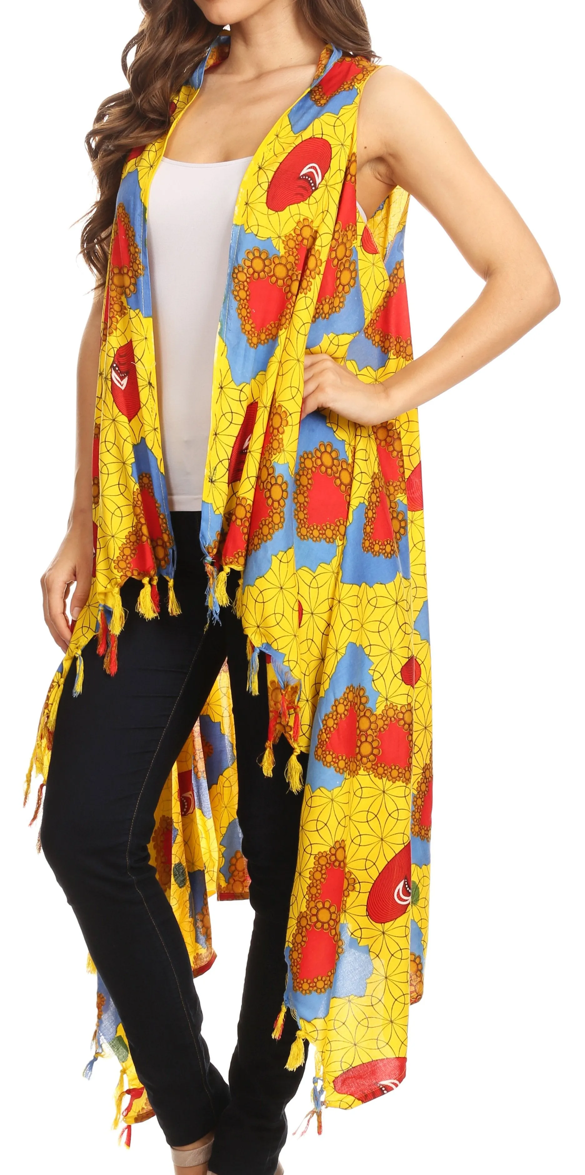 Sakkas Hatice Light Colorful Poncho Wrap Cardigan Top with African Ankara Print