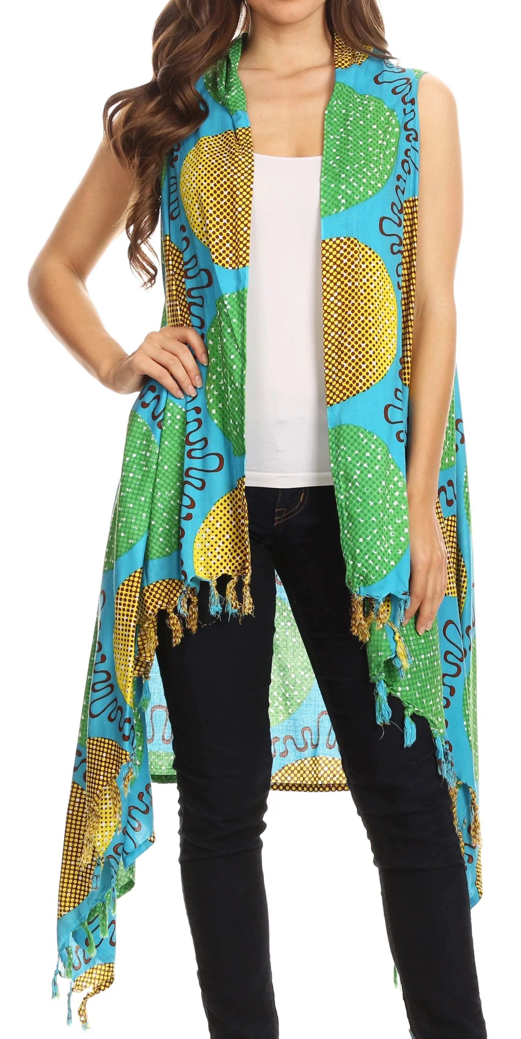 Sakkas Hatice Light Colorful Poncho Wrap Cardigan Top with African Ankara Print