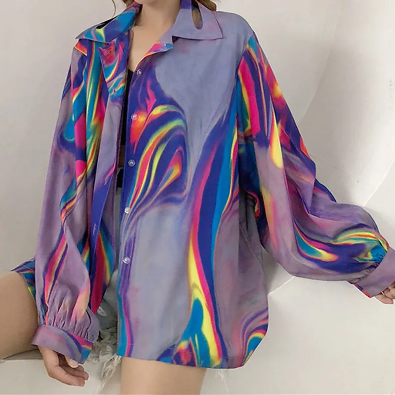 Sale Holographic Laser Long Sleeved Oversized Shirt