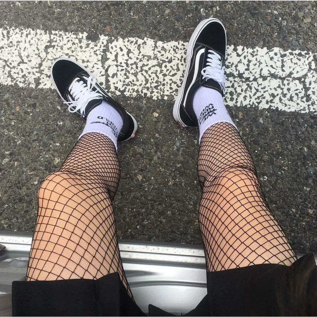 Sale White Black Fish Net Grid Holes Tights