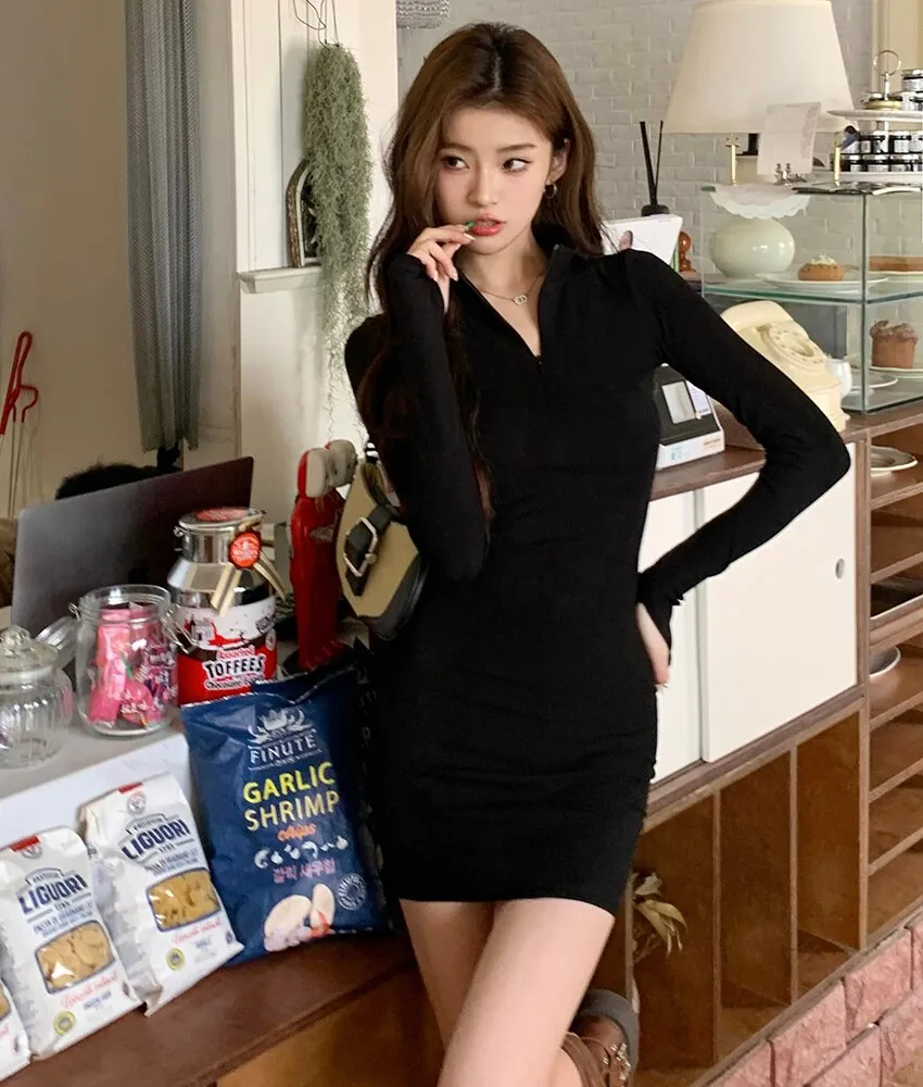 sealbeer Elegant Fashions Autumn Winter Black Bodycon Dress Women Turtleneck Manners Slim Ribbed Knitted Long Sleeve Mini Dress Vestido