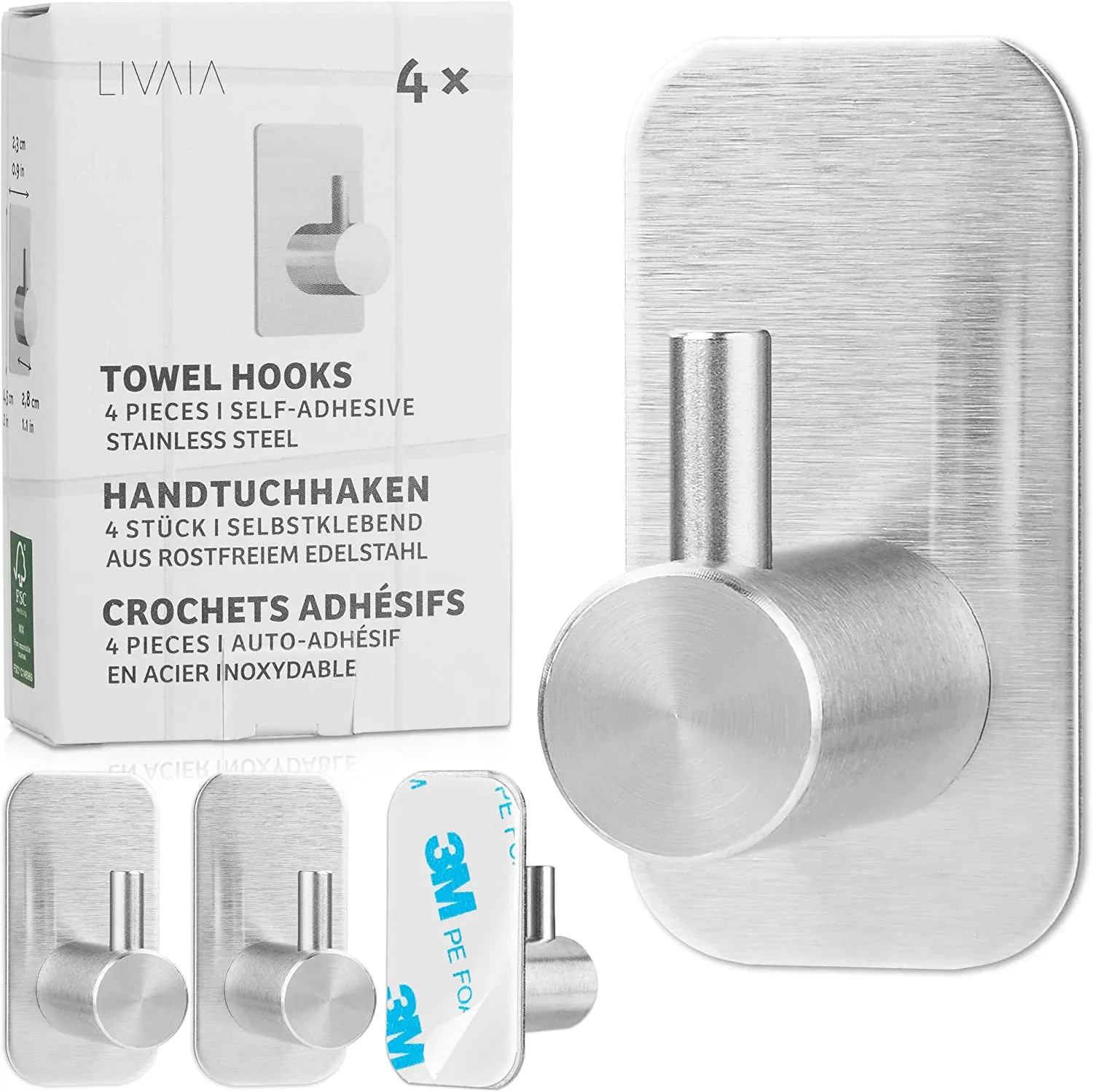 Self Adhesive Hooks For Hanging Towels: Set Of 4 Stainless Steel Towel Holders