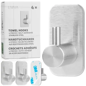 Self Adhesive Hooks For Hanging Towels: Set Of 4 Stainless Steel Towel Holders