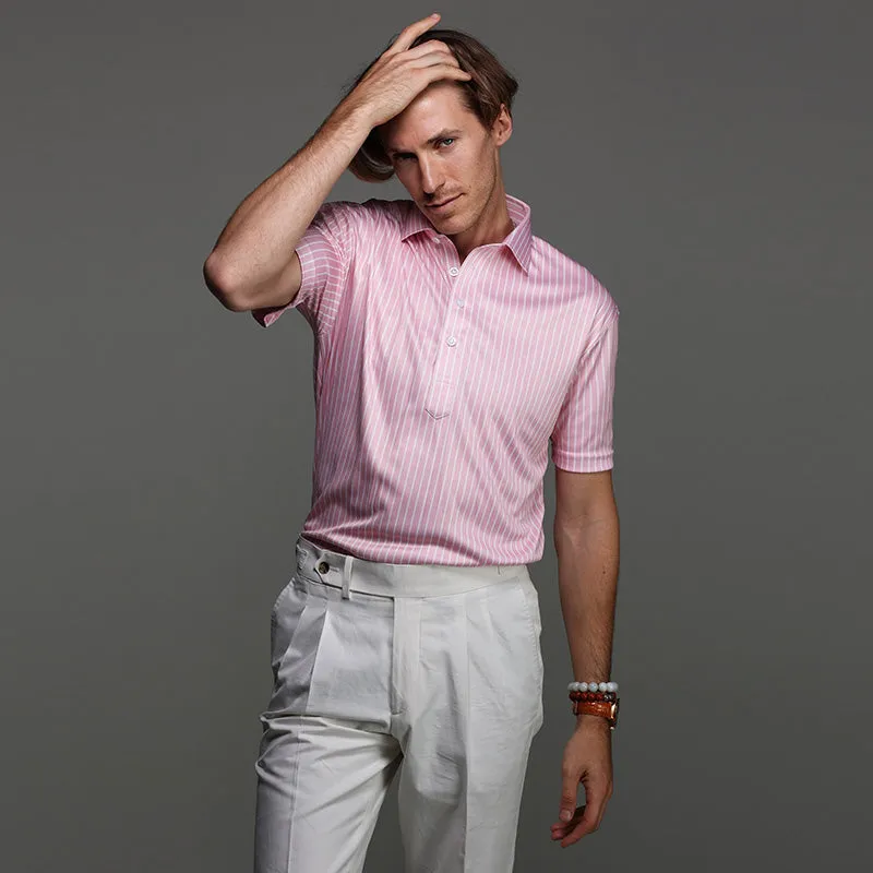 Semi-Spread Collar Polo Saint-Tropez Pink With White Stripe