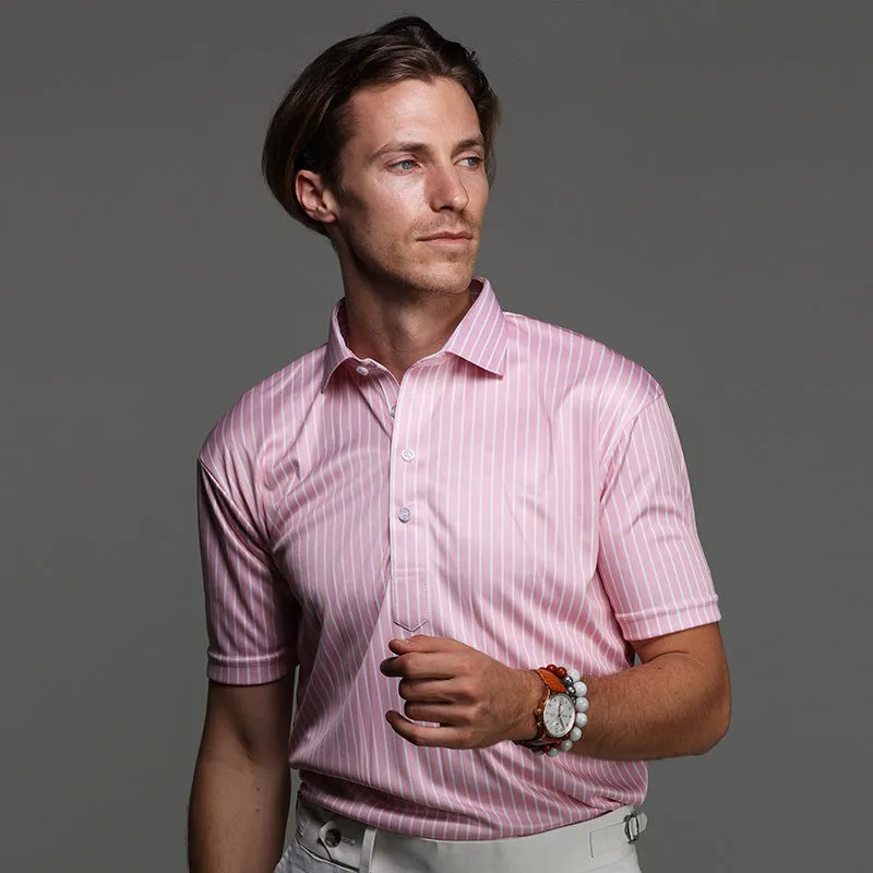 Semi-Spread Collar Polo Saint-Tropez Pink With White Stripe