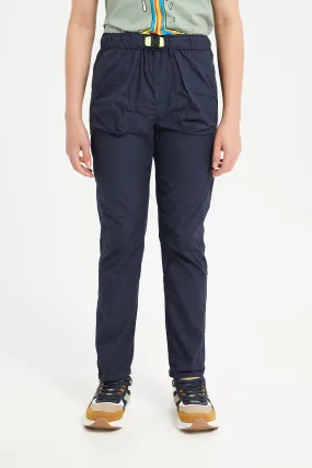 Senior Boys Navy Poplin Joggers With All Around Adjuster