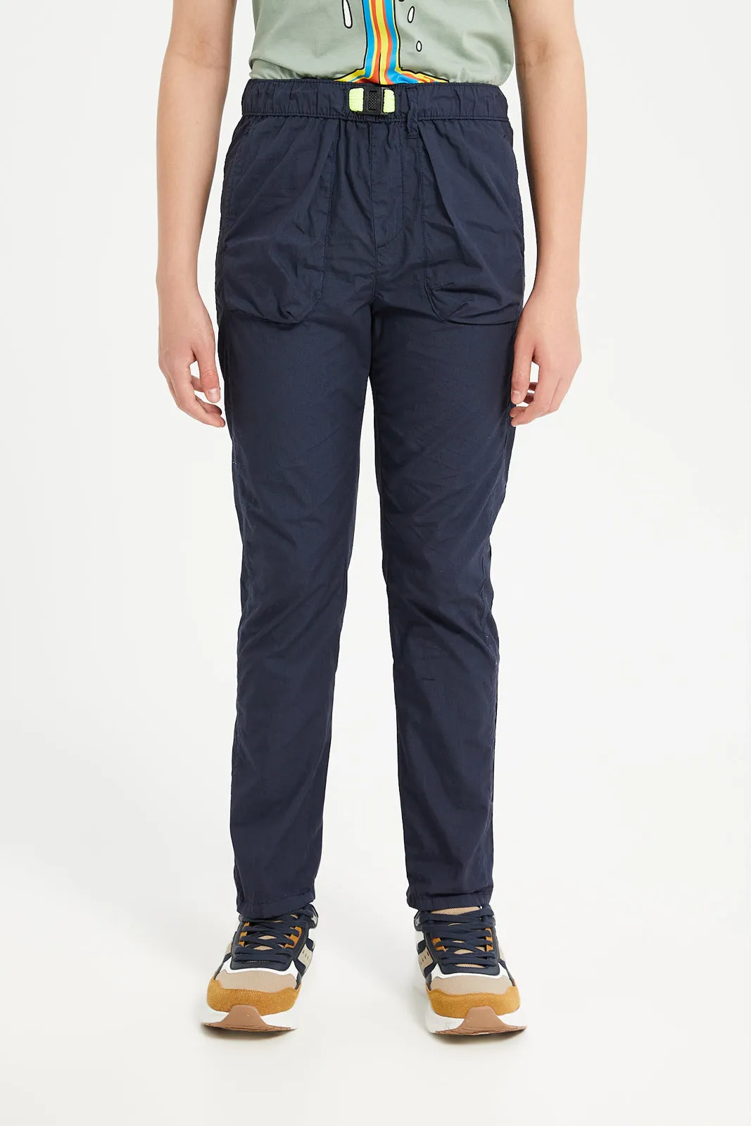 Senior Boys Navy Poplin Joggers With All Around Adjuster