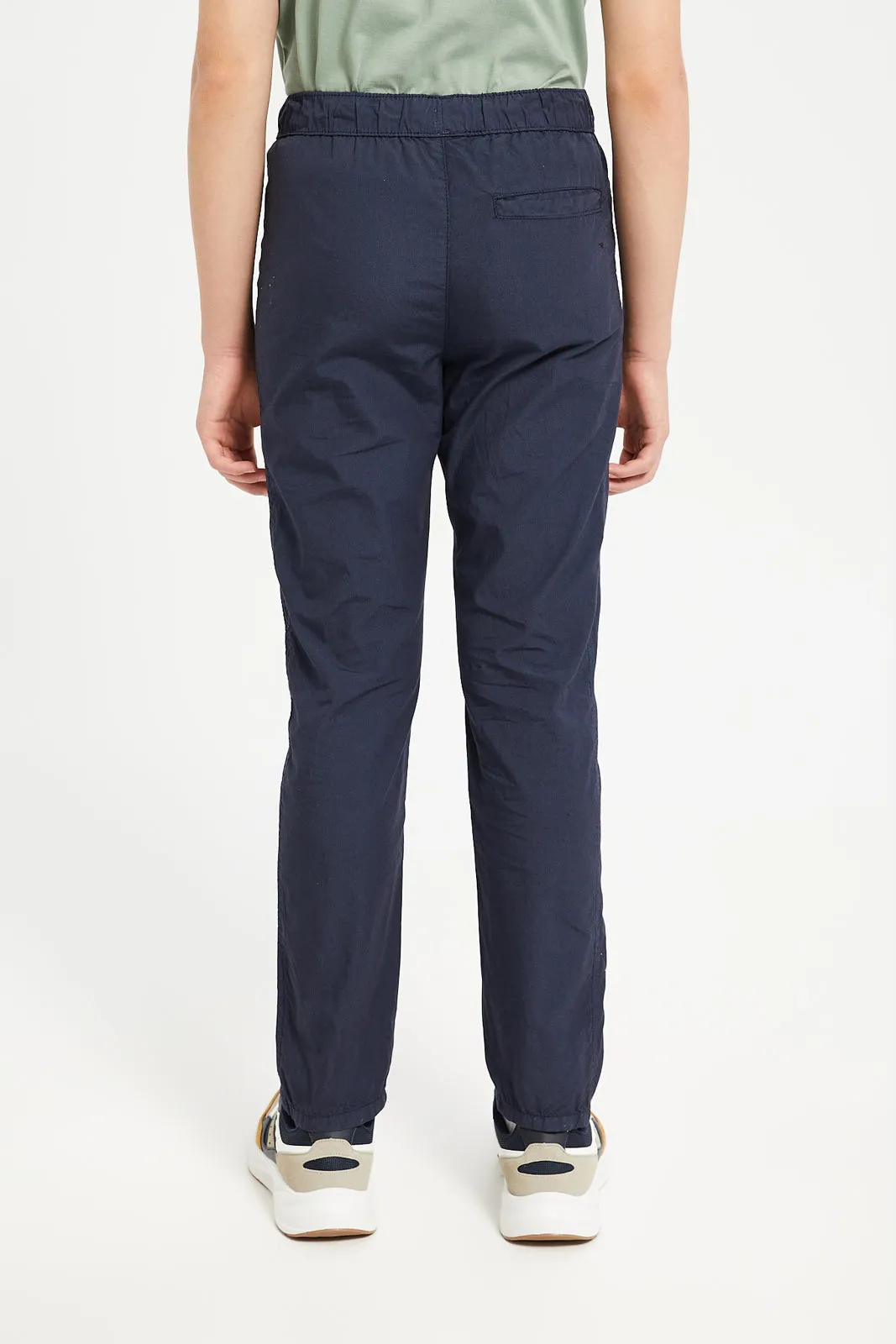 Senior Boys Navy Poplin Joggers With All Around Adjuster