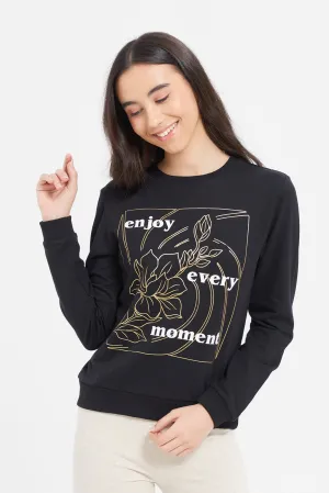 Senior Girls Black Floral Print Sweatshirt