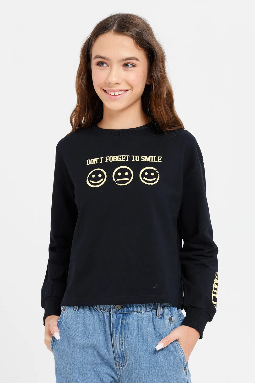 Senior Girls Black Printed Sweatshirt