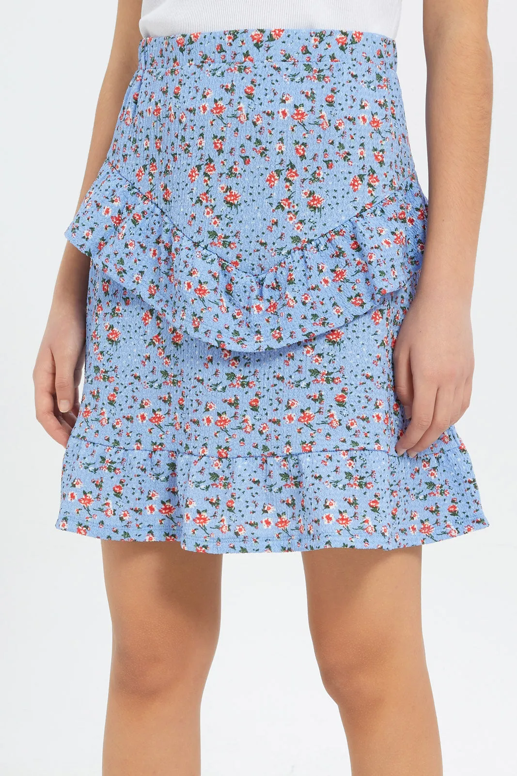 Senior Girls Blue Floral Tiered Skirt