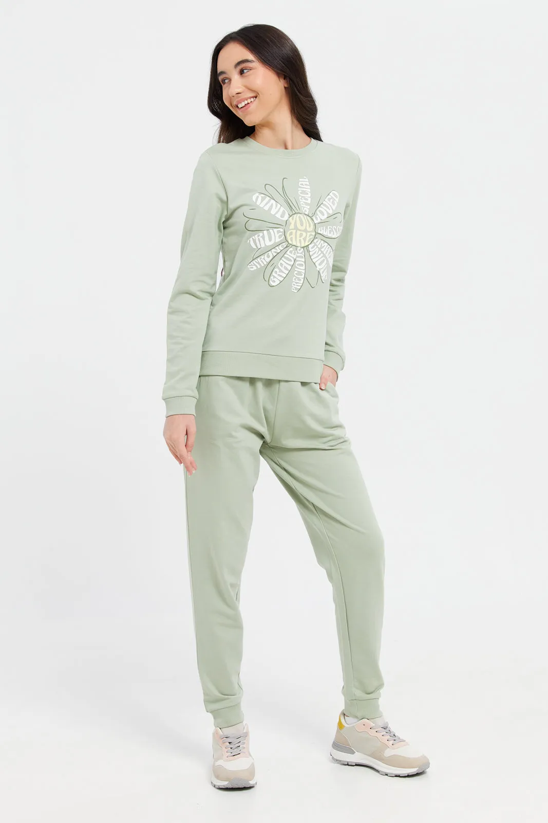 Senior Girls Green Floral Sweatshirt