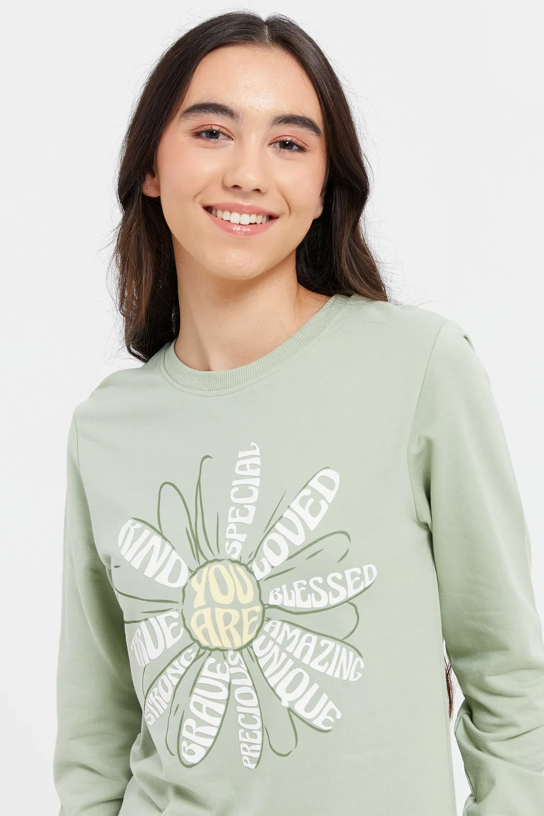 Senior Girls Green Floral Sweatshirt