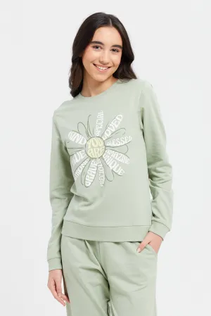 Senior Girls Green Floral Sweatshirt