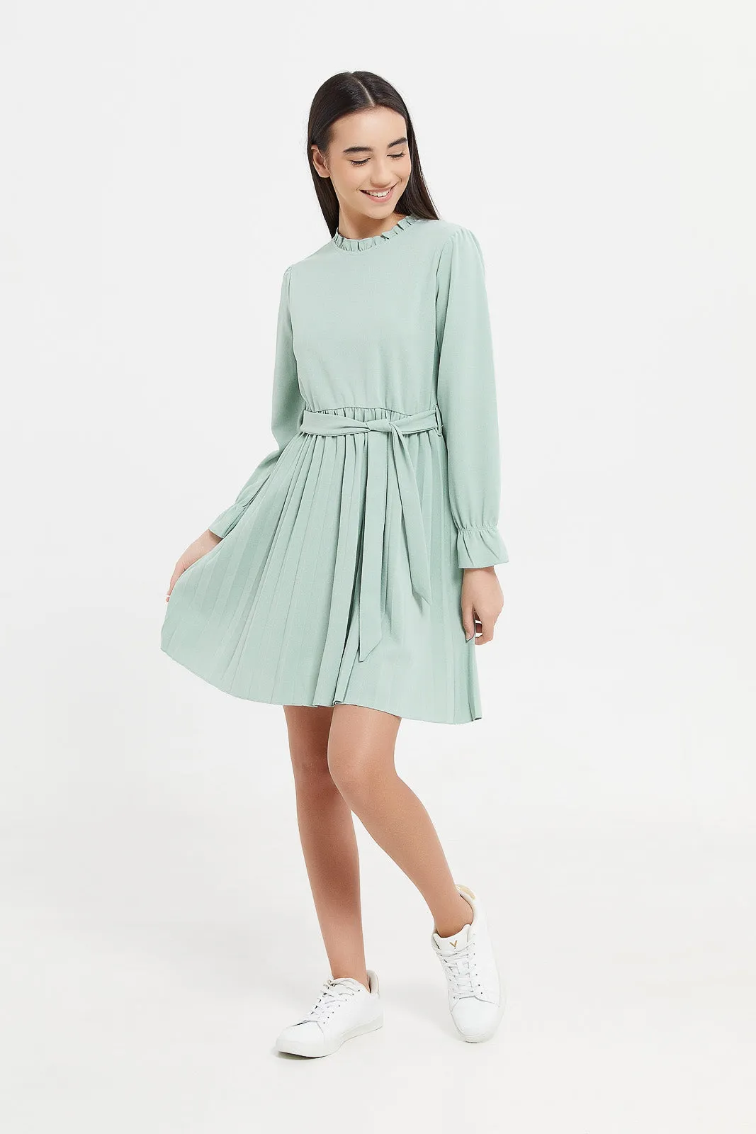 Senior Girls Green Pleated Skirt Dress