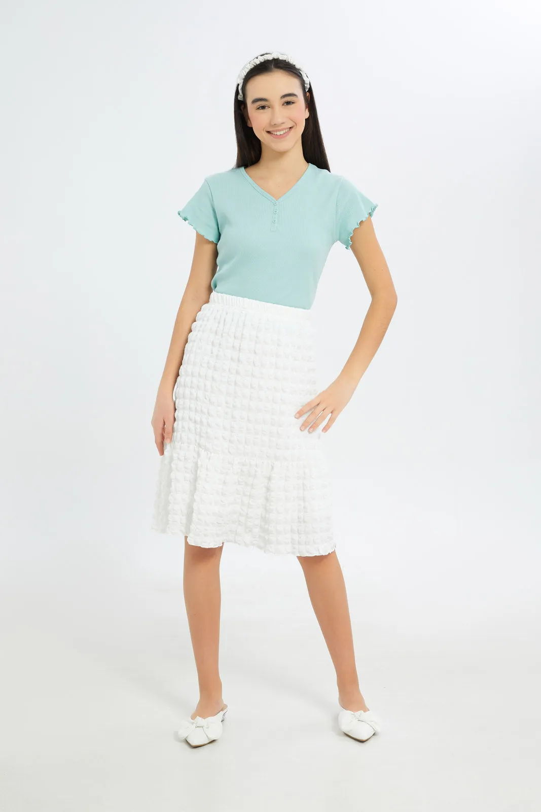 Senior Girls White Crinkle Skirt