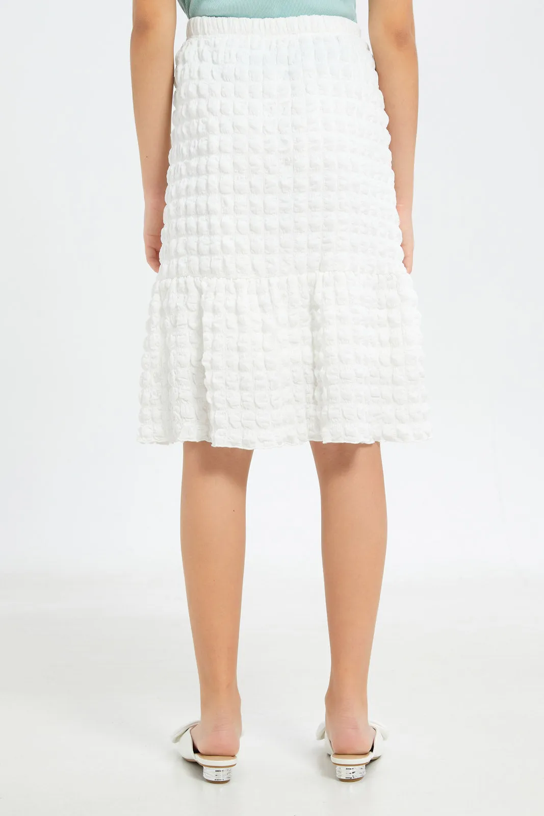 Senior Girls White Crinkle Skirt