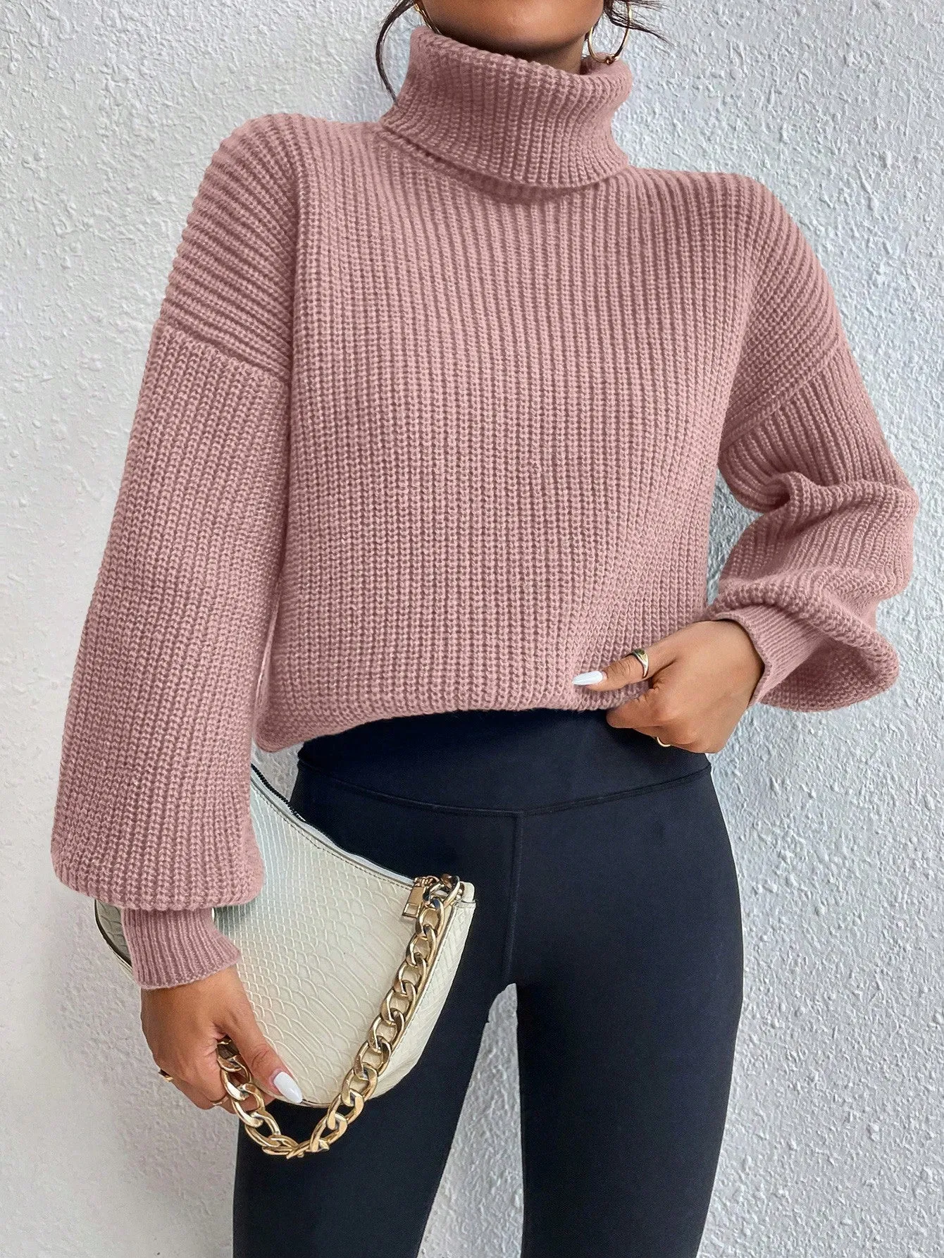 SHEIN Frenchy Turtleneck Drop Shoulder Sweater