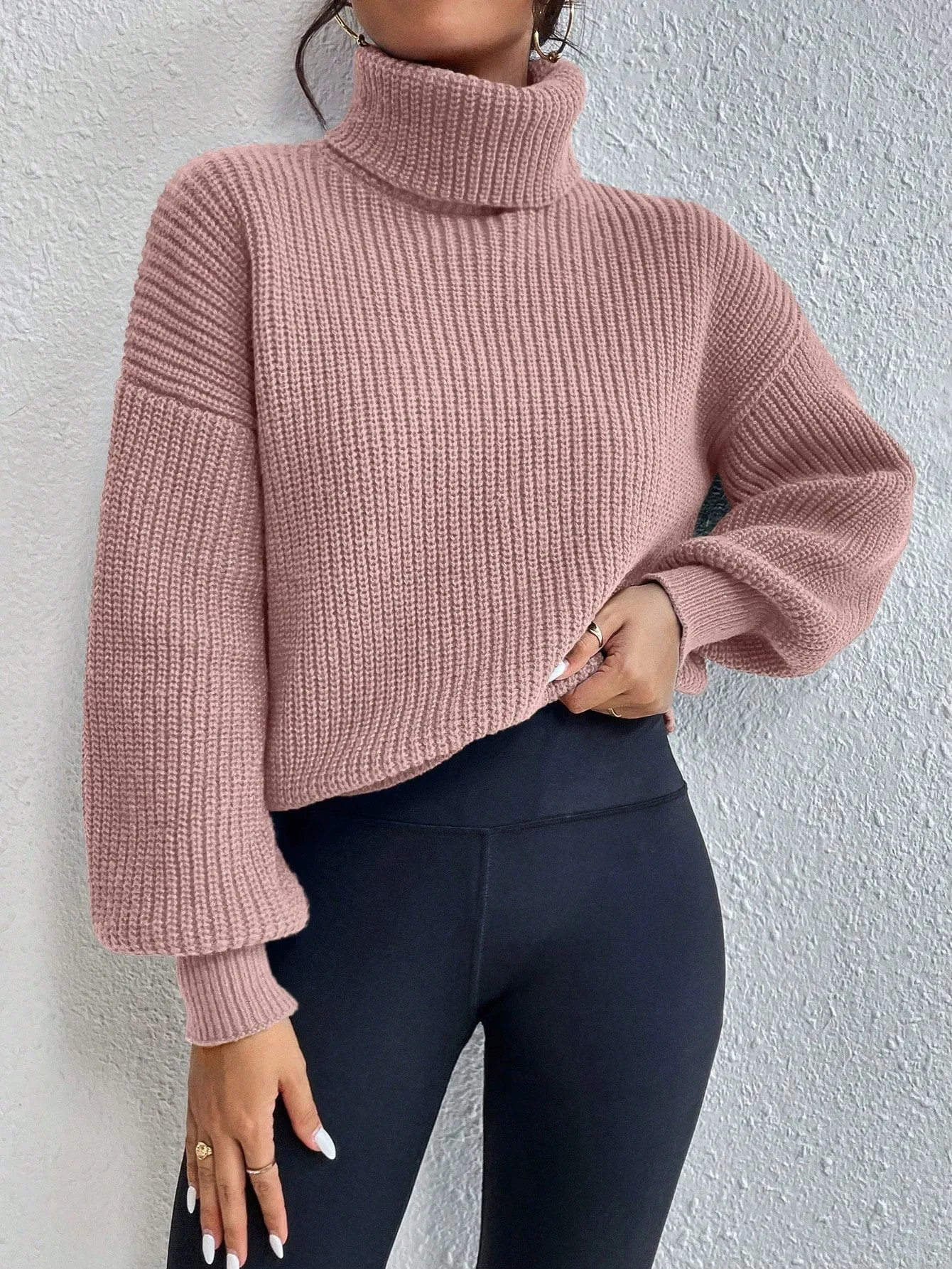 SHEIN Frenchy Turtleneck Drop Shoulder Sweater