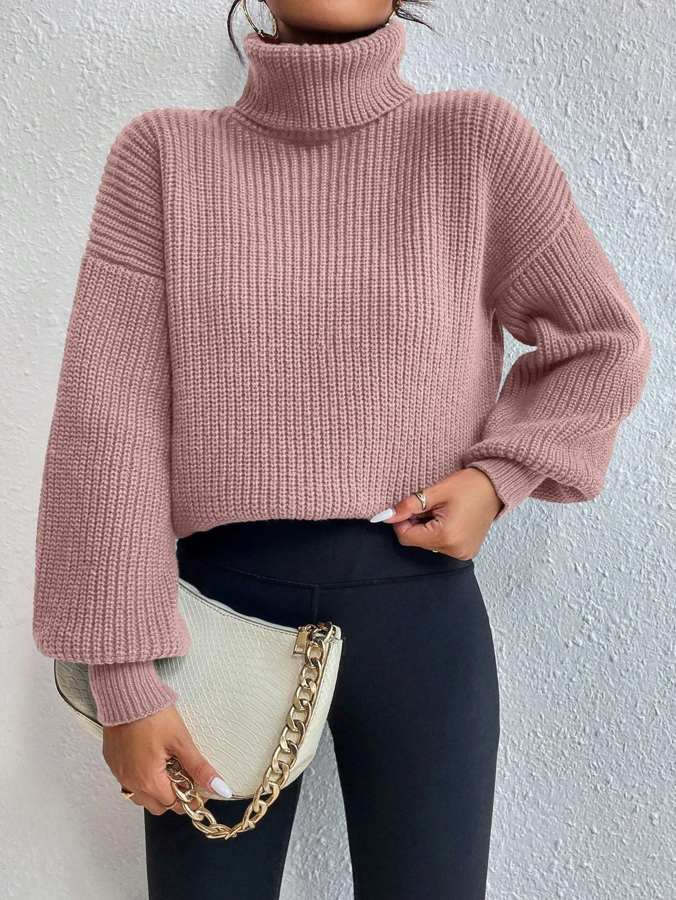 SHEIN Frenchy Turtleneck Drop Shoulder Sweater