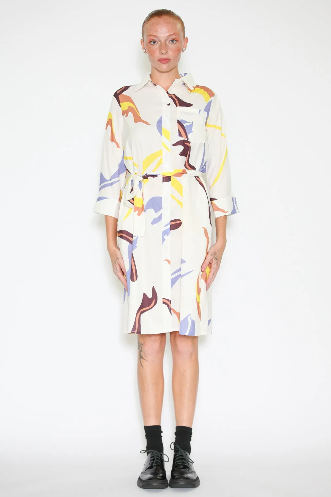 Silk Abstract Pattern Button-Down Dress