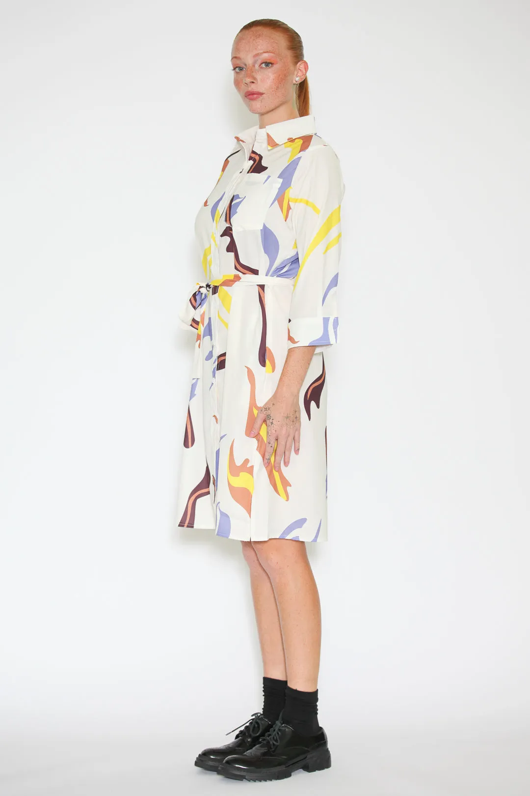 Silk Abstract Pattern Button-Down Dress