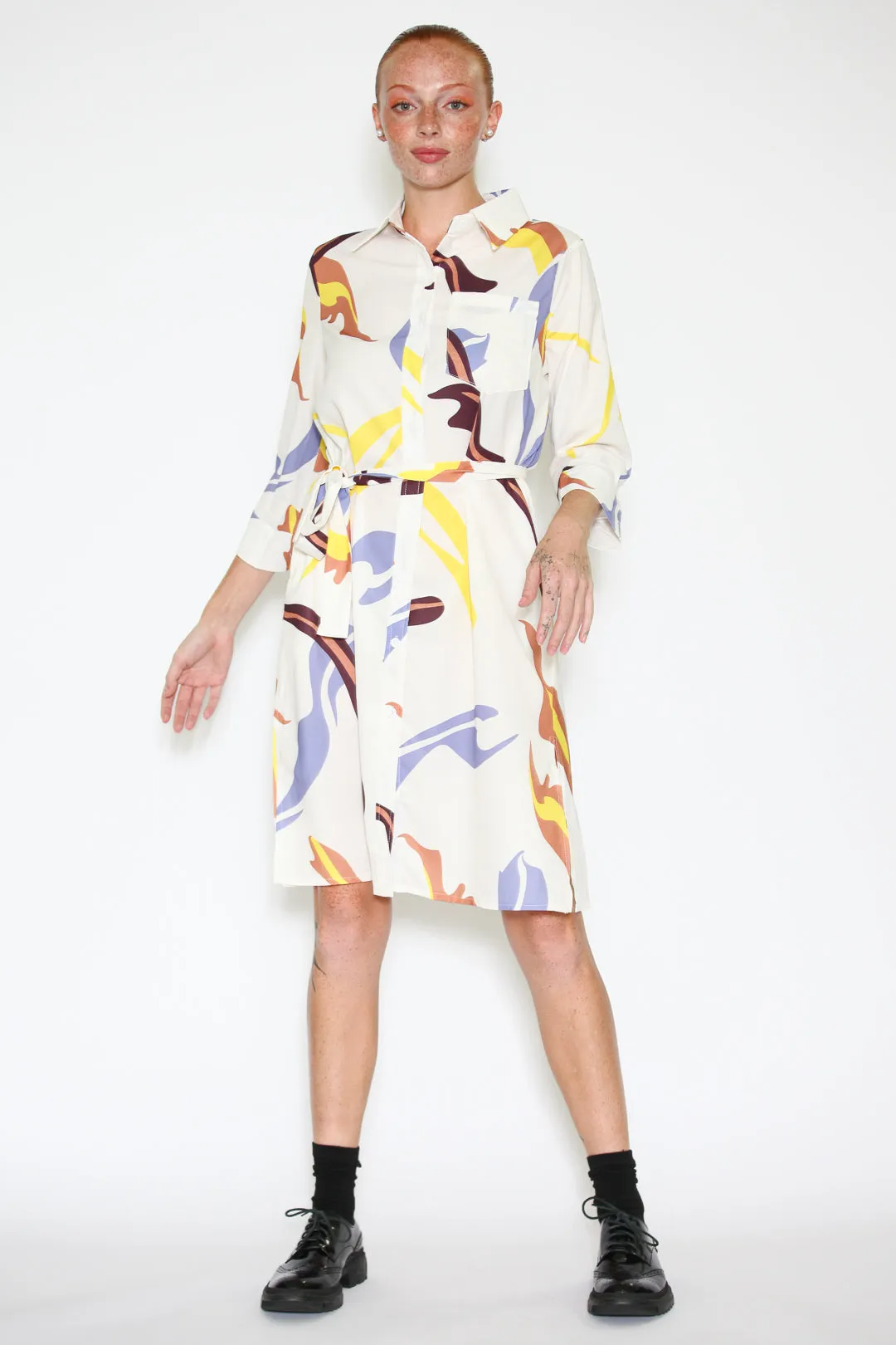 Silk Abstract Pattern Button-Down Dress