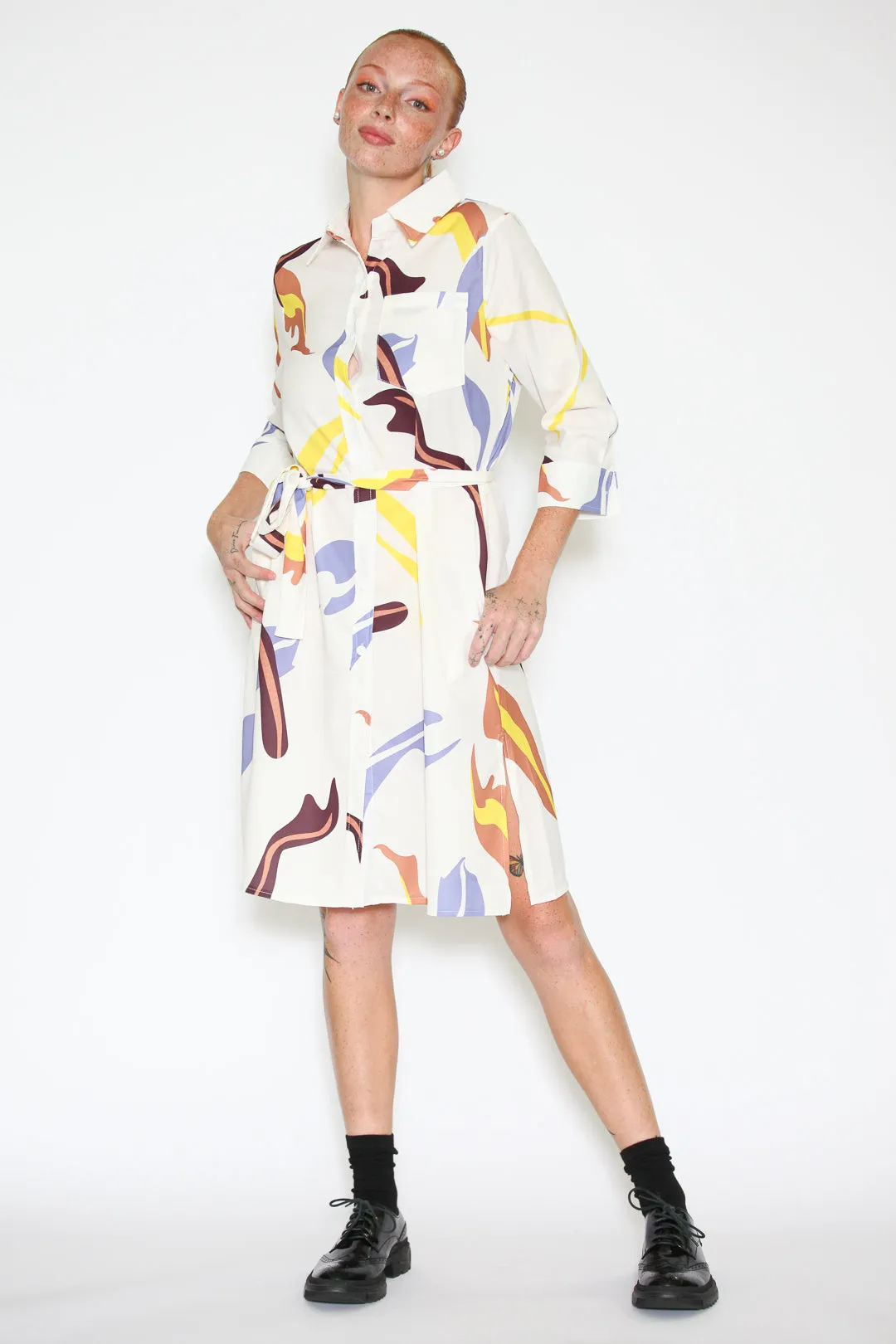 Silk Abstract Pattern Button-Down Dress