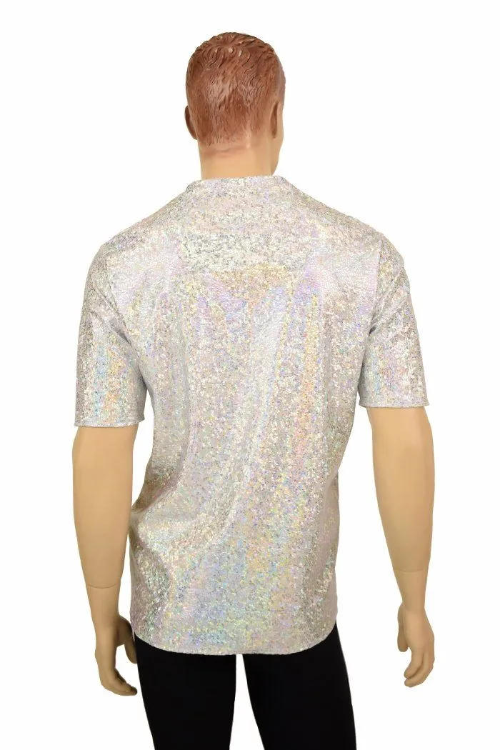 Silvery White Holographic V Neck Shirt