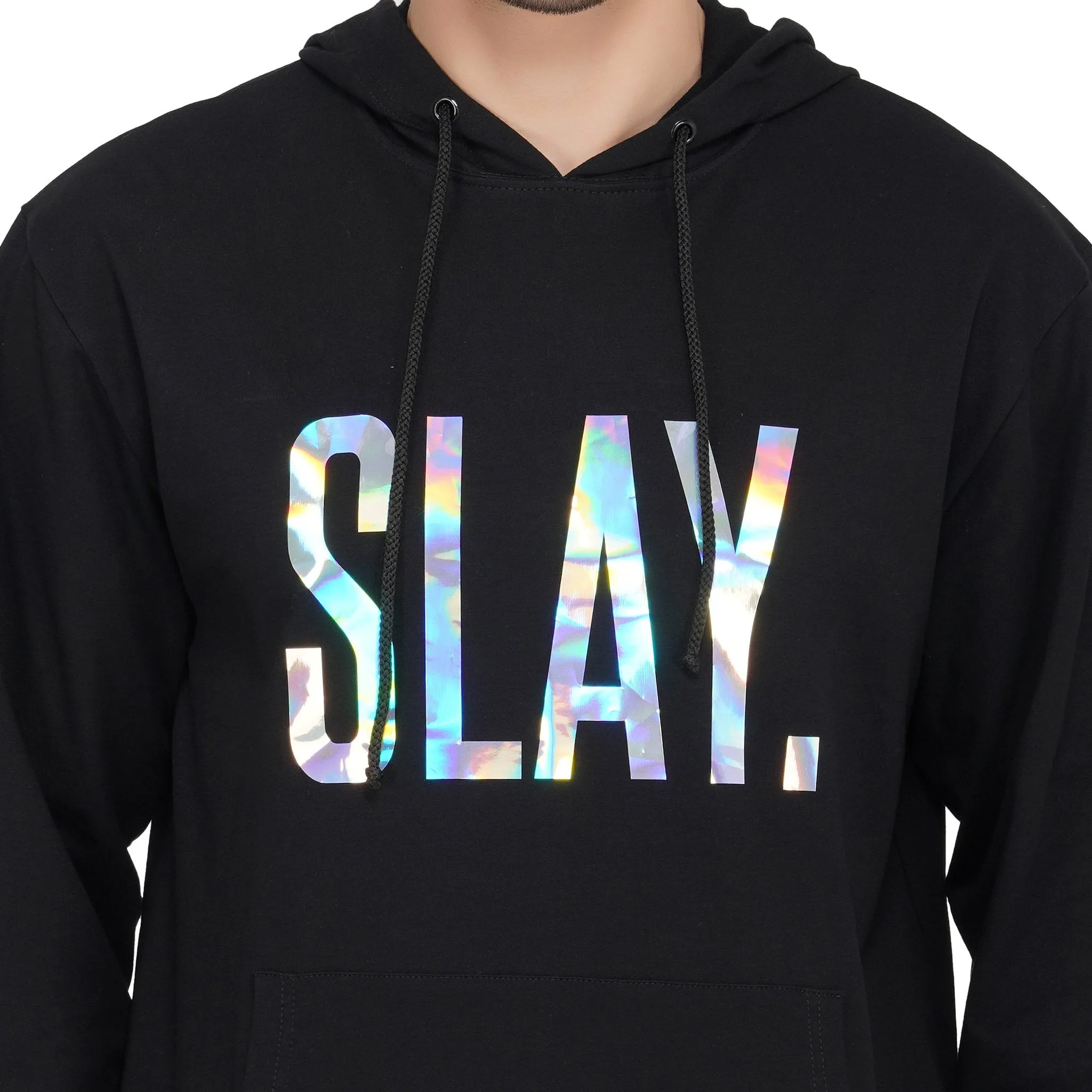 SLAY. Classic Men's Holographic Reflective Print Black Hoodie 💎 Edition