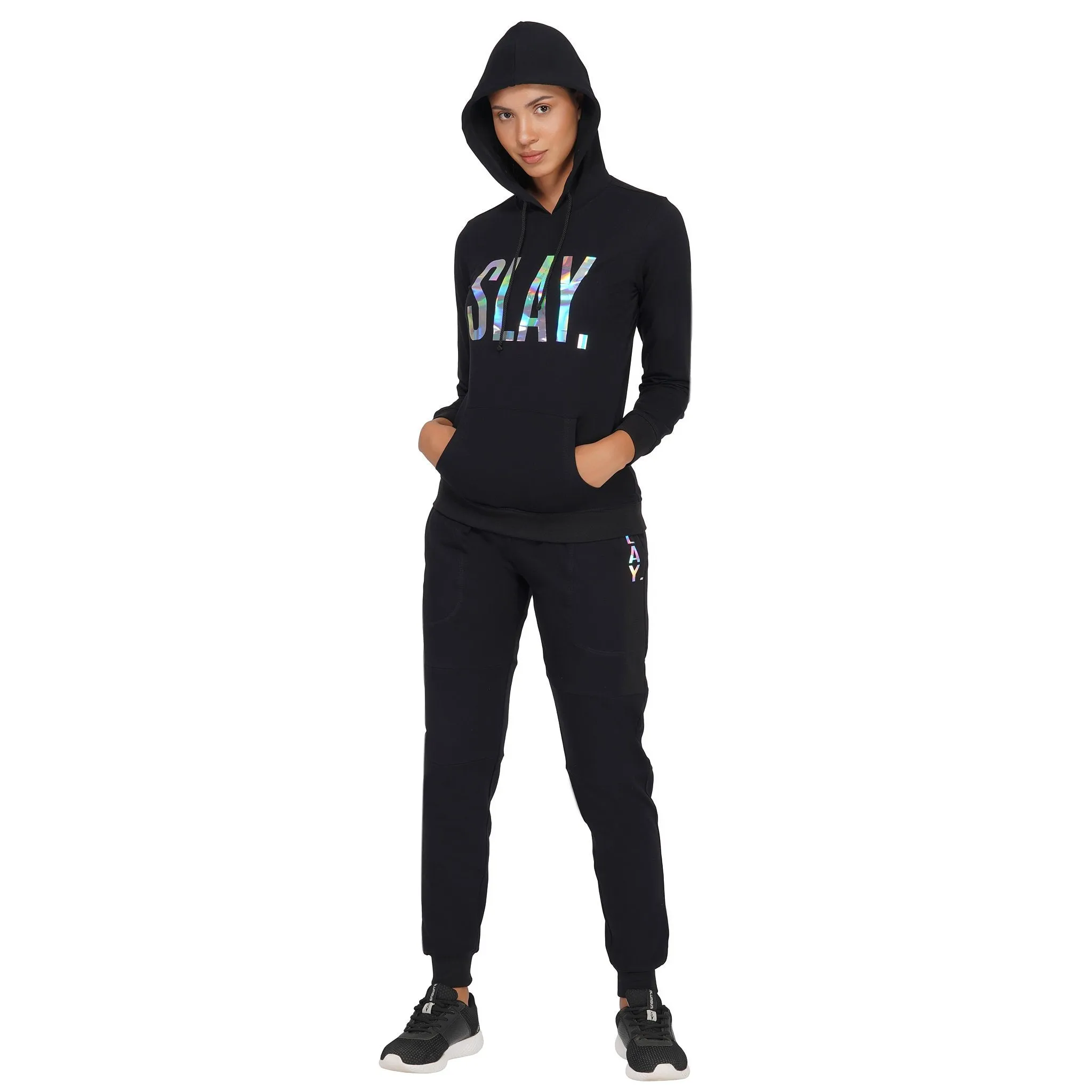 SLAY. Classic Women's 💎 Edition Holographic Reflective Print Black Joggers