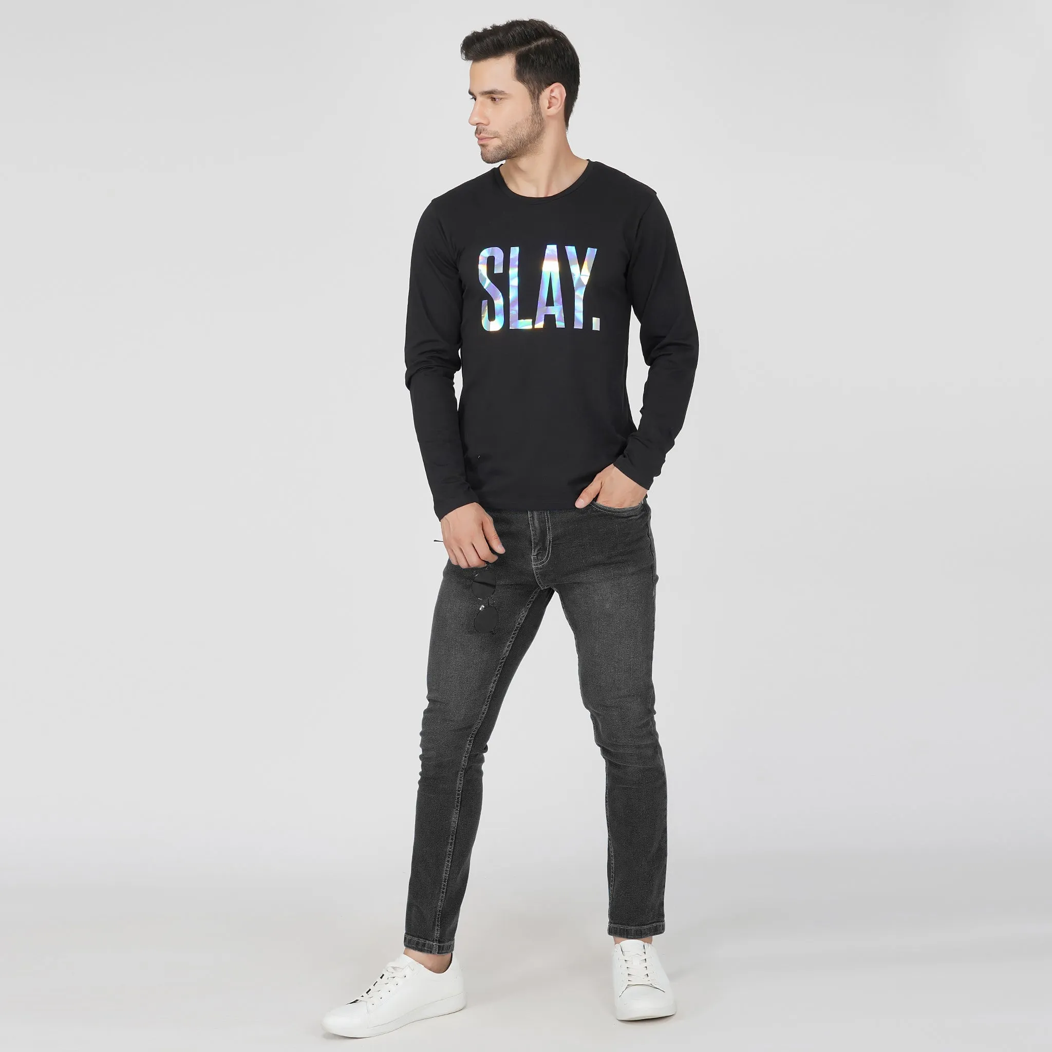 SLAY. Men's 💎 Edition Holographic Reflective Foil Print Full Sleeves T-shirt