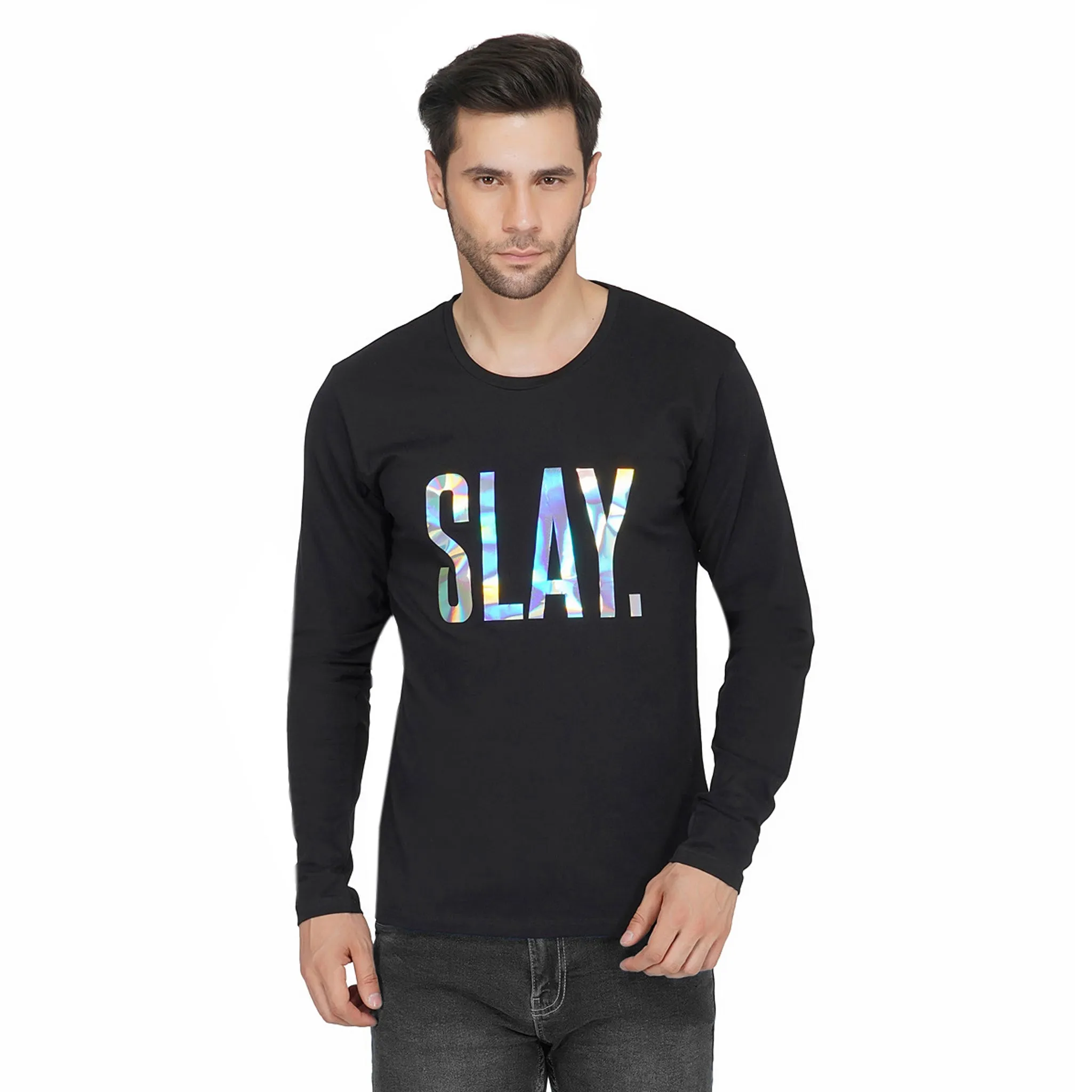 SLAY. Men's 💎 Edition Holographic Reflective Foil Print Full Sleeves T-shirt