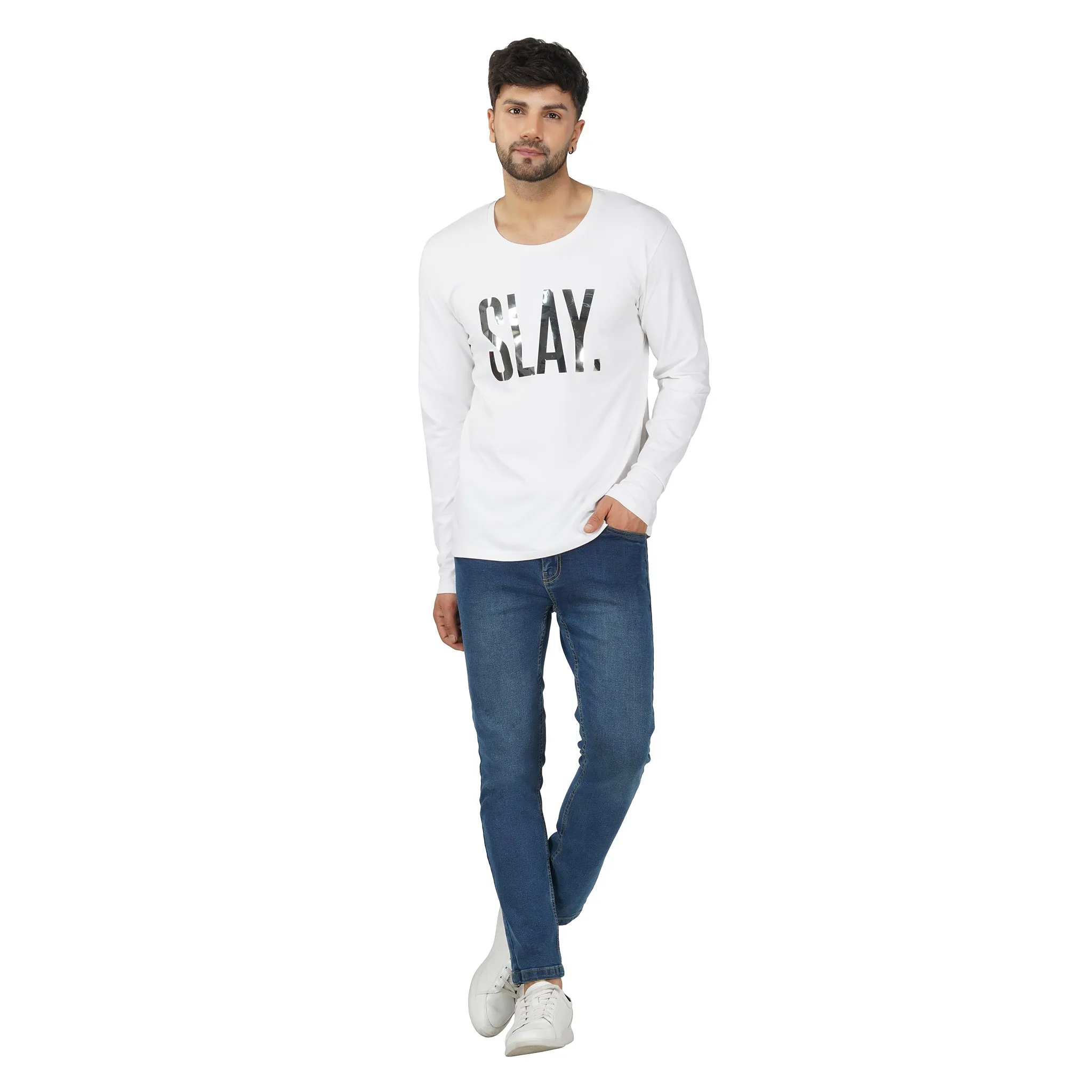 SLAY. Men's Silver Edition Reflective Foil Print Full Sleeves T-shirt