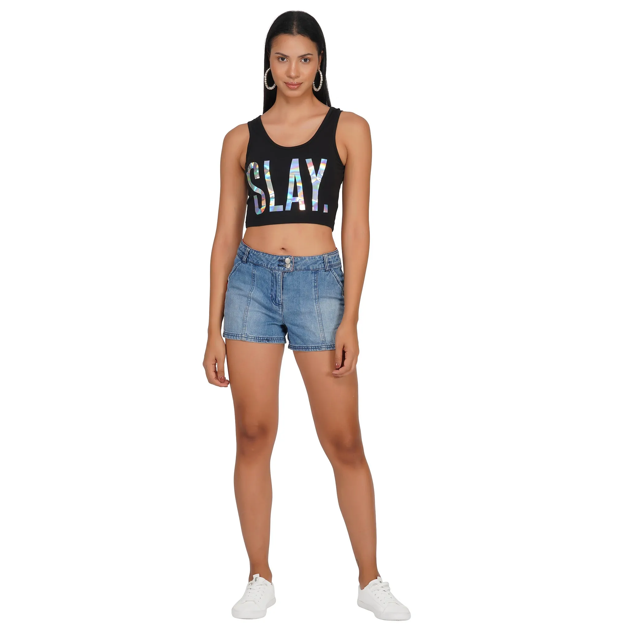 SLAY. Women's 💎 Edition Holographic Reflective Foil Print Crop Top