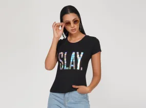 SLAY. Women's 💎 Edition Holographic Reflective Foil Print T-shirt