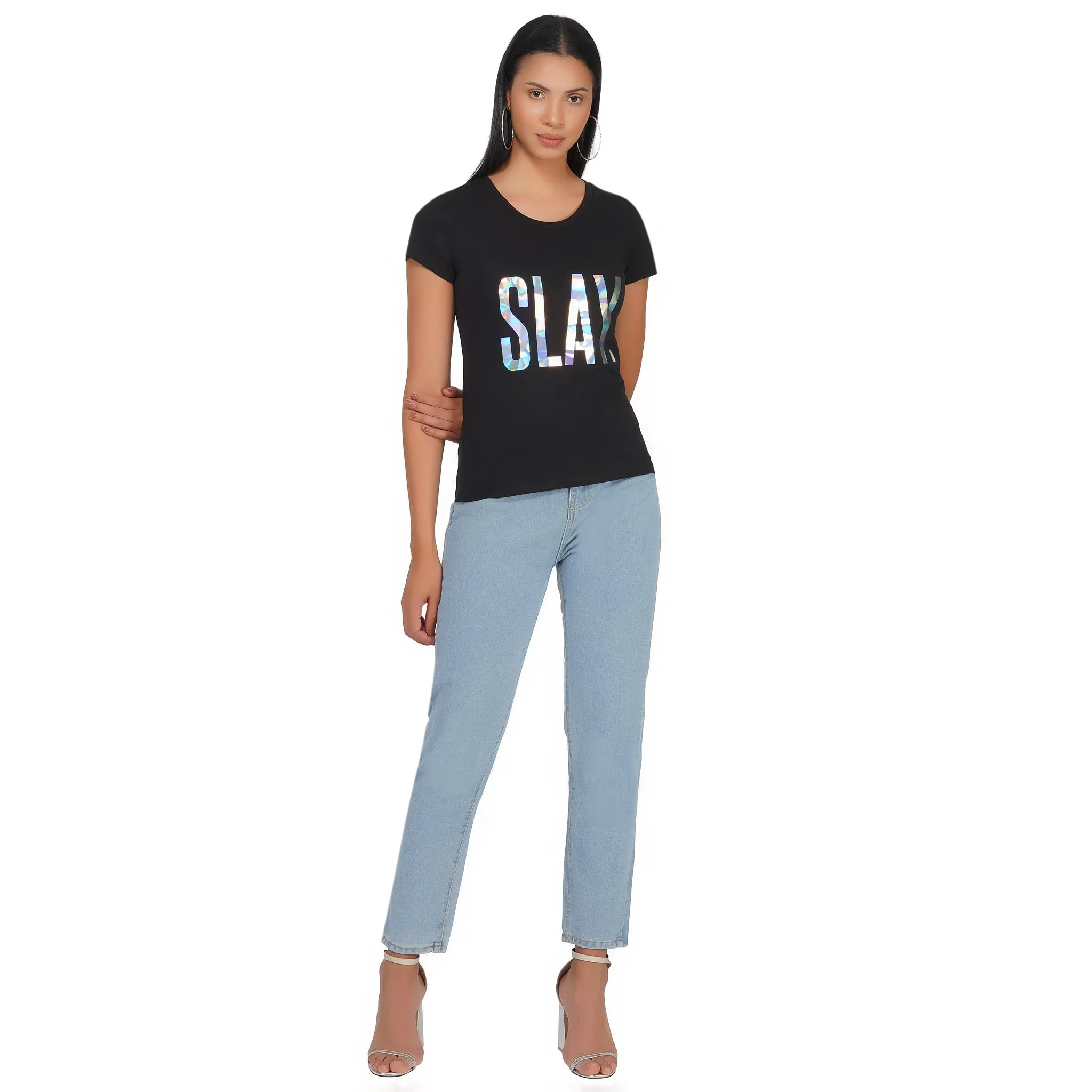 SLAY. Women's 💎 Edition Holographic Reflective Foil Print T-shirt