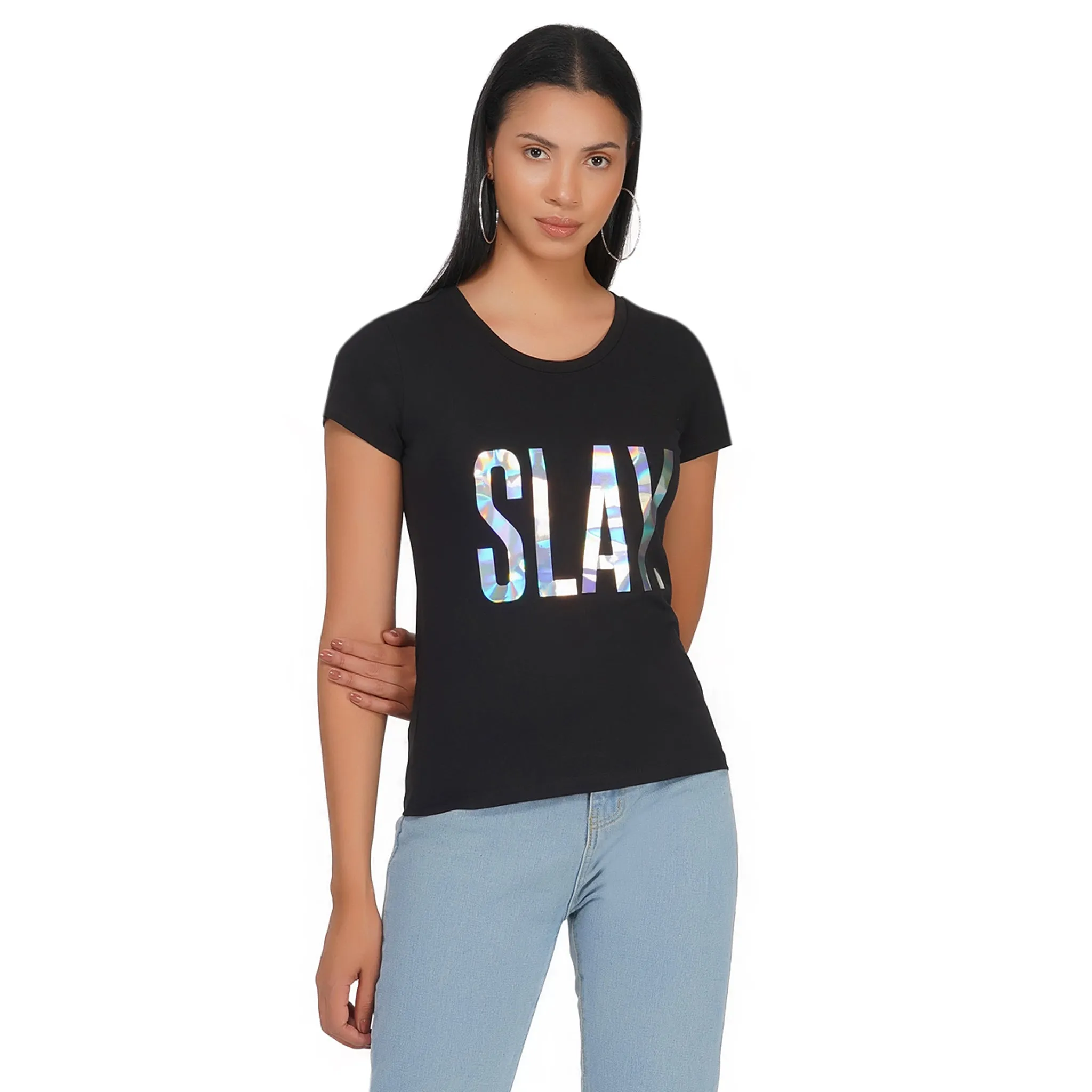 SLAY. Women's 💎 Edition Holographic Reflective Foil Print T-shirt