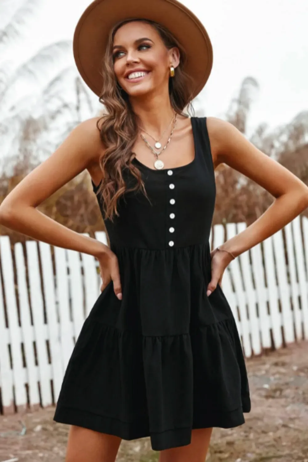 Sleeveless Button Down Flare Mini Dress