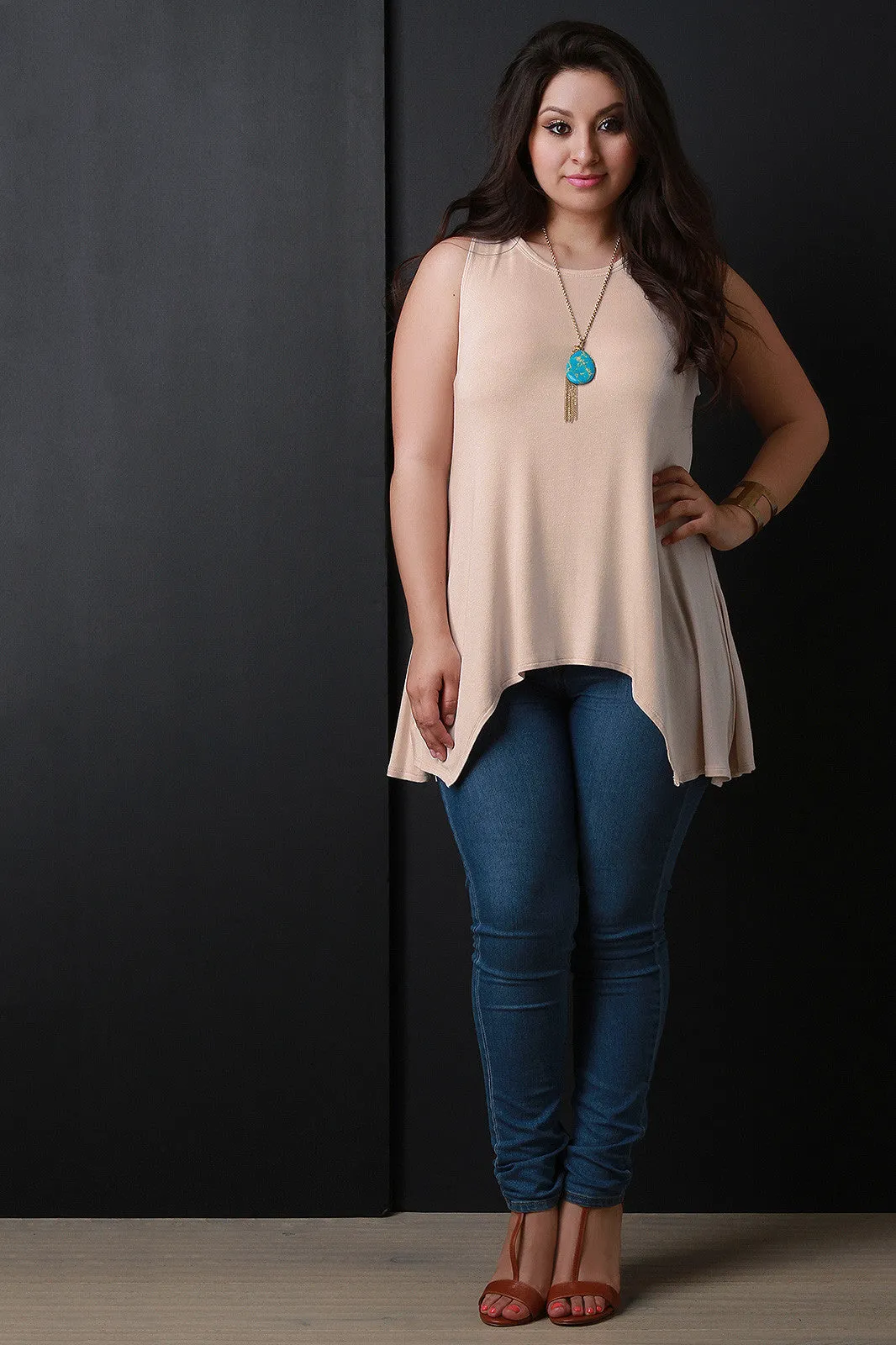 Sleeveless Sharkbite Tunic Top