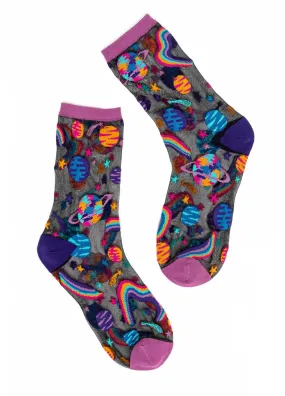 Sock Candy Pop Art Planets Sheer Crew Sock