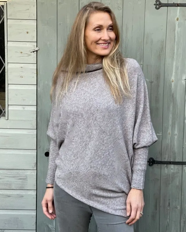 Soft Knit Asymmetric Jumper - Grey/Oatmeal Marl