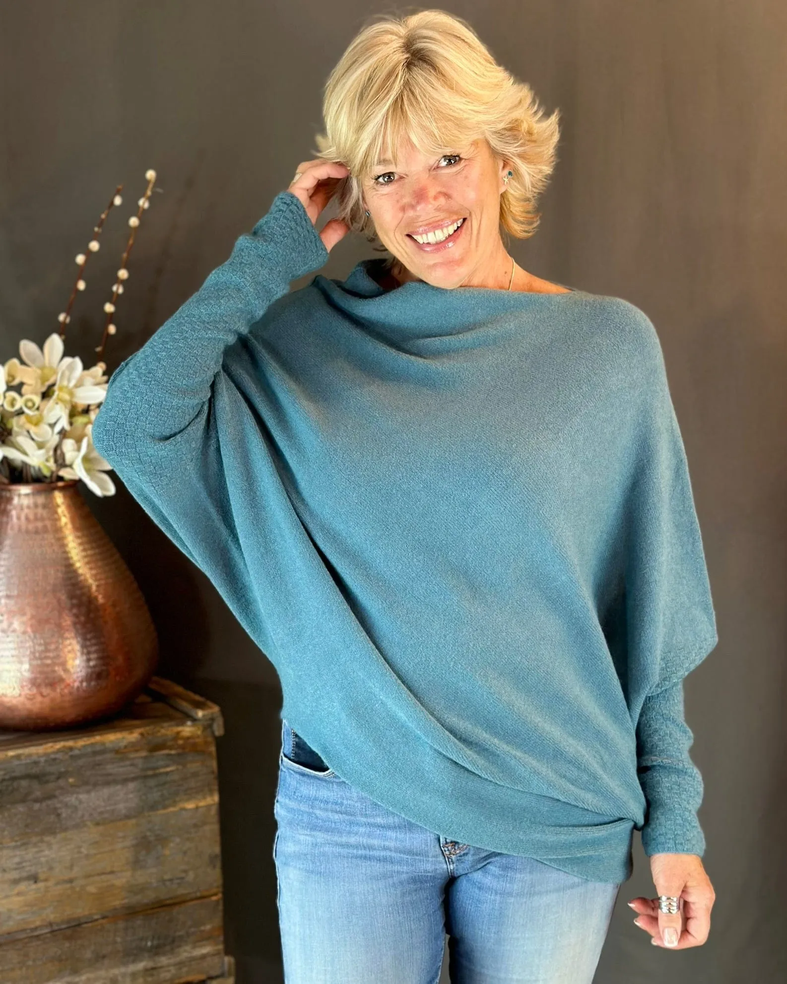 Soft Knit Asymmetric Jumper - Petrol Blue