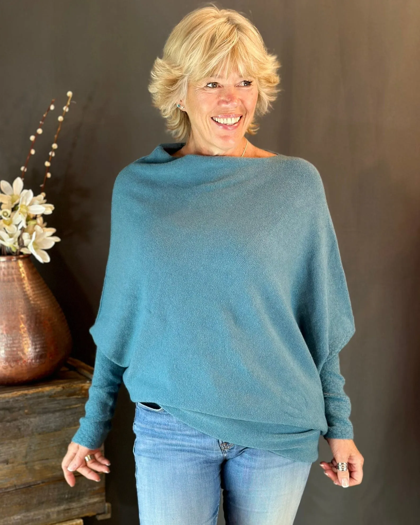 Soft Knit Asymmetric Jumper - Petrol Blue