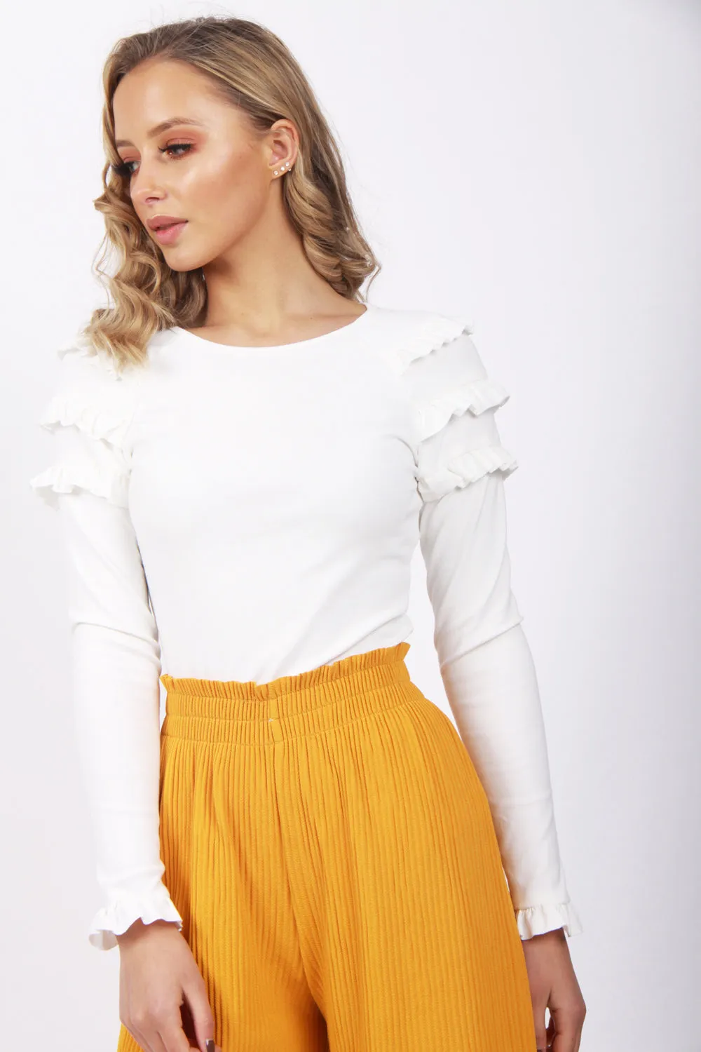 Soft Stretch Cotton Jersey Ruffle Sleeve Jumper Top