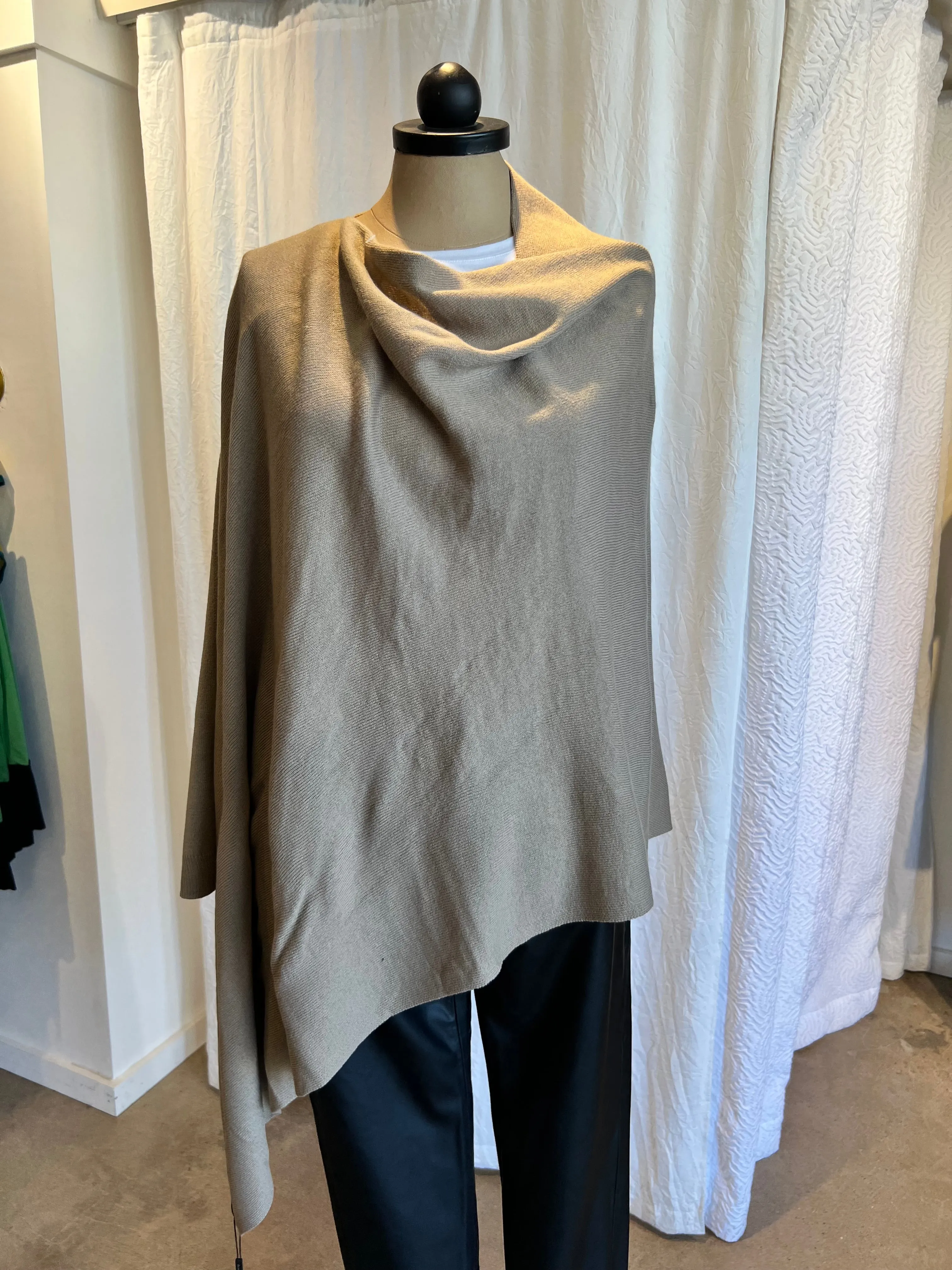 Solid Cowl Poncho - Tan