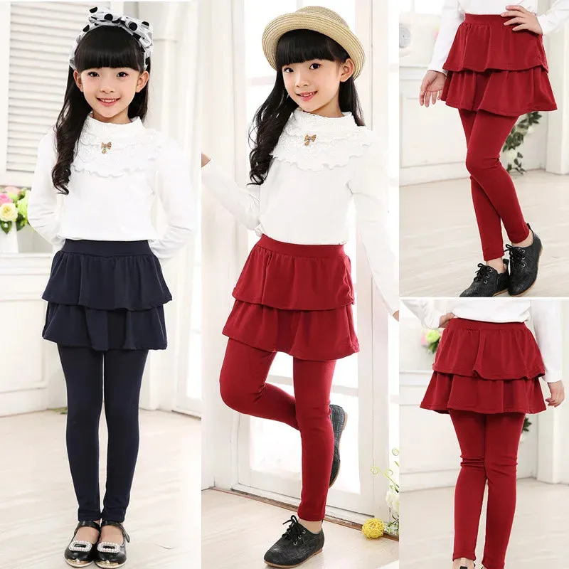 Spring Autumn Cotton Warm Girl Leggings Skirt-pants Cake Skirt Kids leggings Children girls Pants Trousers 3-11 Years