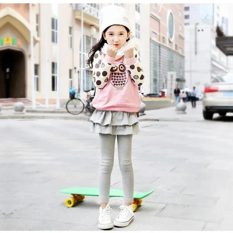 Spring Autumn Cotton Warm Girl Leggings Skirt-pants Cake Skirt Kids leggings Children girls Pants Trousers 3-11 Years