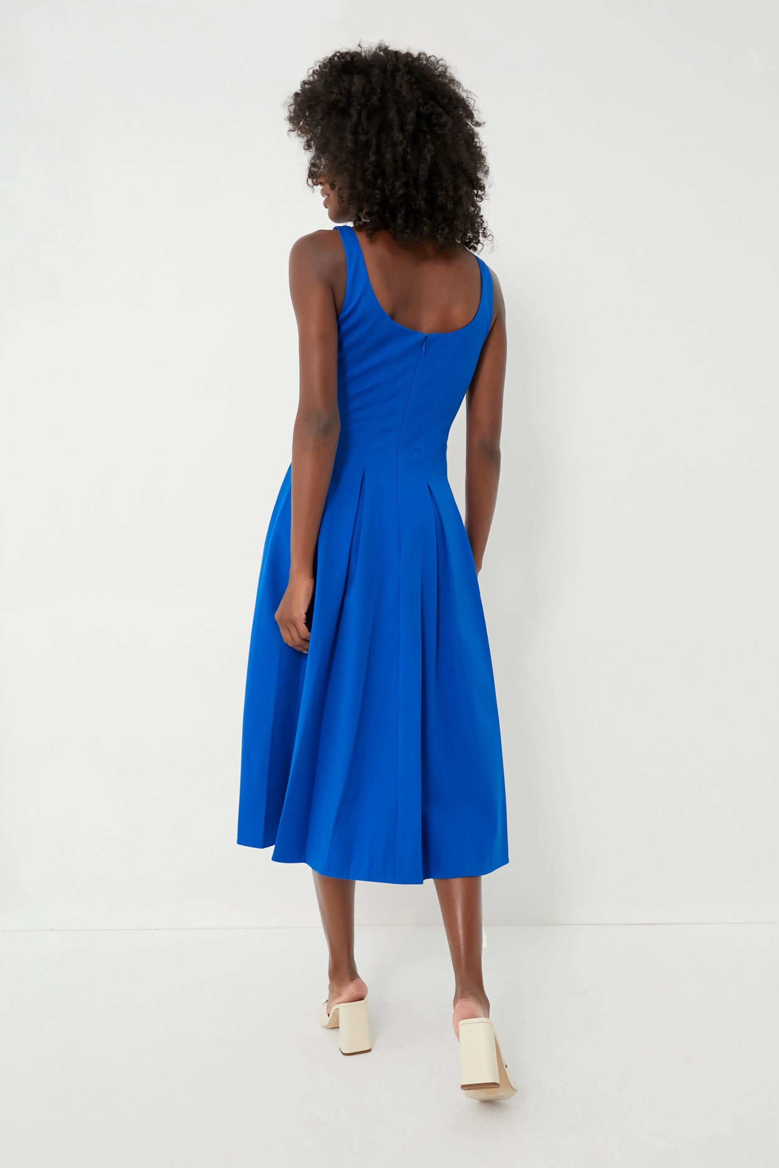 Stained Glass Blue Twill Scoop Neck Dress